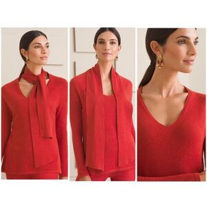 Chico's English Toffee Brown Luxe Tie Neck Pullover Removable Neck Scarf Sweater